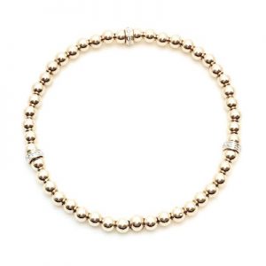 Three-14K Gold Diamond Rondels Stretch Bracelet