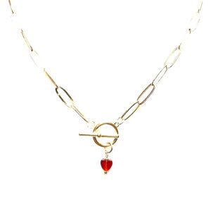 Carnelian Heart Gold Filled Paperclip Necklace