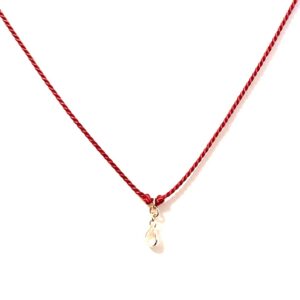 14K Pear Shaped Gemstone Pendant Silk Cord Necklace